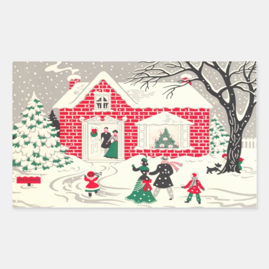 Vintage Weihnachtslandschaft Gruß Stickers (Vorderseite)