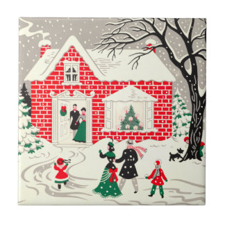Vintage Weihnachtslandschaft Grüße Tile Fliese