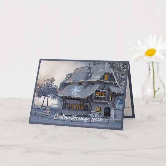 Vintage Weihnachtslandschaft Hütte Snowman Karte (Kleine Pflanze)