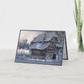 Vintage Weihnachtslandschaft Hütte Snowman Karte (Vorderseite)
