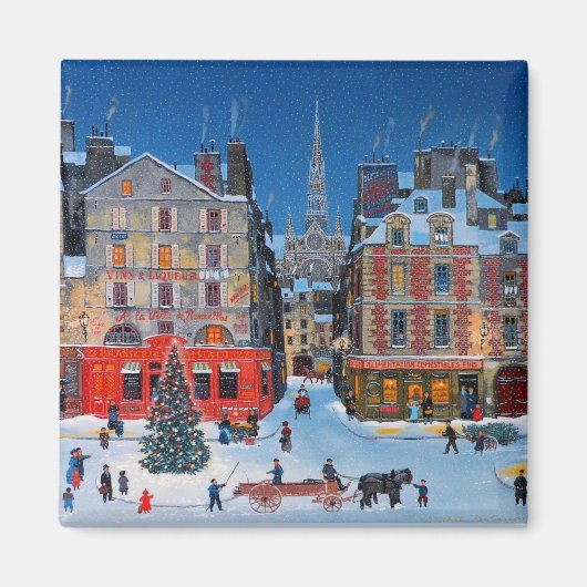 Vintage Weihnachtslandschaft im Freien Magnet (Vorne)