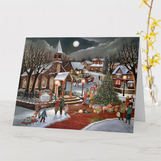 Vintage Weihnachtslandschaft Karte (Gelbe Blume)
