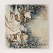 Vintage Weihnachtslandschaft mit Hirsch Puzzle (Horizontal)