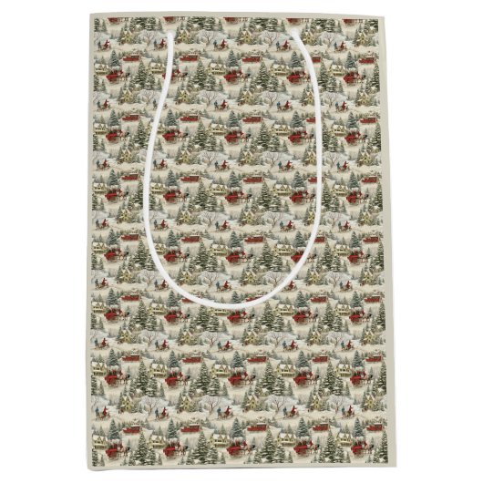 Vintage Weihnachtslandschaft Mittlere Geschenktüte (Vorderseite)