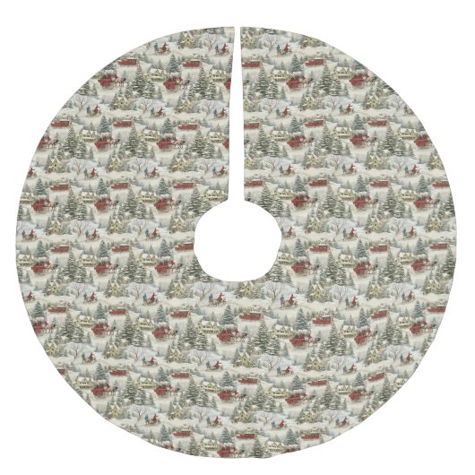 Vintage Weihnachtslandschaft Polyester Weihnachtsbaumdecke (Vorderseite)