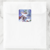 Vintage Weihnachtslandschaft Quadratischer Aufkleber (Tasche)