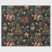 Vintage-Weihnachtslaternen Geschenkpapier (Flach)