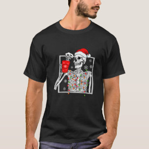 Vintage-Weihnachtslicht-Skelett-Kaffee-Heiße Schok T-Shirt