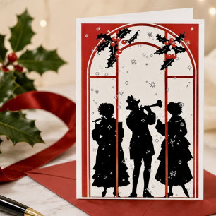 Vintage-Weihnachtsliedersänger-Silhouette-Illustra Feiertagskarte
