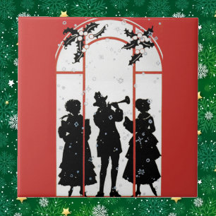 Vintage-Weihnachtsliedersänger-Silhouette-Illustra Fliese