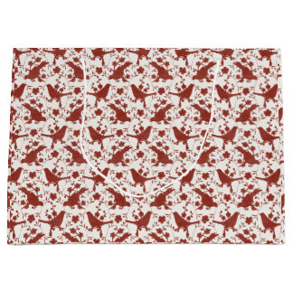 Vintage-Weihnachtsliedvögel und Leinenblumen (Rot) Große Geschenktüte