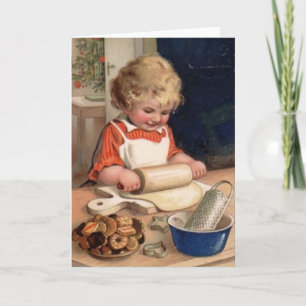 Vintage-Weihnachtsmädchen-Bäcker-Grußkarte oder No Feiertagskarte
