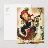 Vintage-Weihnachtsmädchen Feiertagspostkarte (Vorne/Hinten)