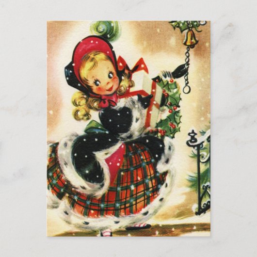 Vintage-Weihnachtsmädchen Feiertagspostkarte (Vorderseite)