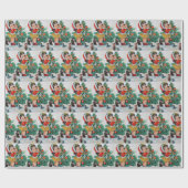 Vintage Weihnachtsmädchen gekacheltes Party Packun Geschenkpapier (Flach)