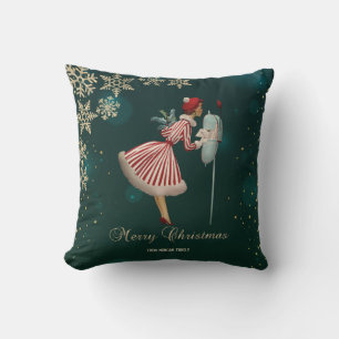 Vintage Weihnachtsmädchen, Schneeflocken Kissen