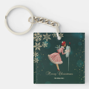 Vintage Weihnachtsmädchen, Schneeflocken Schlüsselanhänger