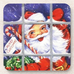 Vintage-Weihnachtsmann am Fenster-Set aus Kork-Unt Untersetzer