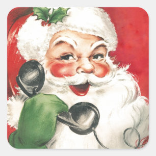 Vintage Weihnachtsmann am Telefon Quadratischer Aufkleber