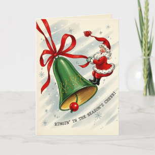 Vintage-Weihnachtsmann an einer Glocke Karte