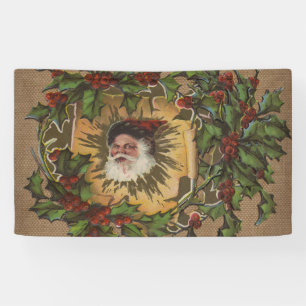 Vintage Weihnachtsmann Antik Stechpalme Weihnachte Banner