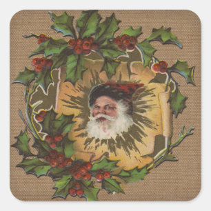 Vintage Weihnachtsmann Antik Stechpalme Weihnachte Quadratischer Aufkleber
