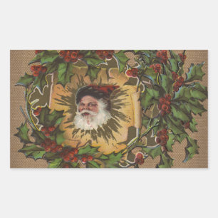 Vintage Weihnachtsmann Antik Stechpalme Weihnachte Rechteckiger Aufkleber