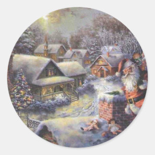 Vintage Weihnachtsmann auf dem Dach Runder Aufkleber
