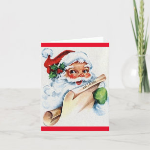 Vintage Weihnachtsmann auf der guten Liste Kinder- Feiertagskarte