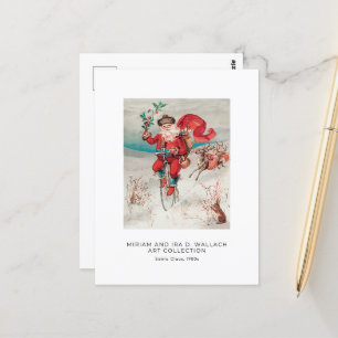 Vintage Weihnachtsmann auf Fahrrad Weihnachtsfeier Postkarte