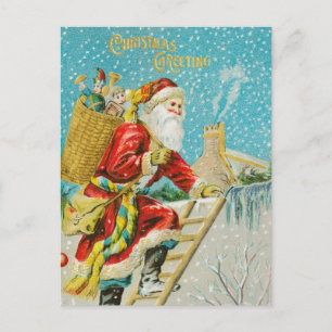 Vintage Weihnachtsmann auf Schornstein Feiertagspostkarte