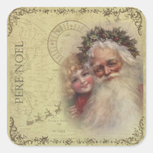 Vintage-Weihnachtsmann-Aufkleber Father Noel Quadratischer Aufkleber