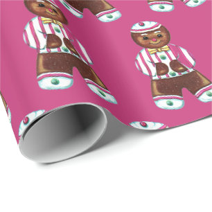 Vintage-Weihnachtsmann aus Ingwerbrot Rosa Weihnac Geschenkpapier