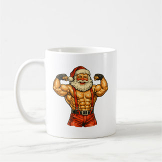 Vintage-Weihnachtsmann-Bodybuilder Lustige Weihnac Kaffeetasse