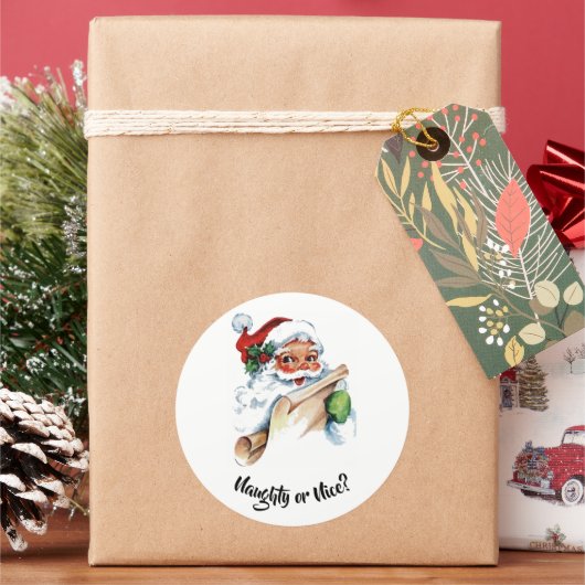 Vintage Weihnachtsmann Böse oder Artig? Runder Aufkleber (Feiertag)