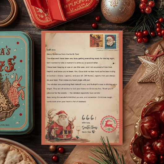Vintage Weihnachtsmann-Brief | Personalisierter No Einladung
