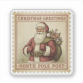 Vintage Weihnachtsmann Briefmarke Weihnachten Aufkleber (Vorderseite)