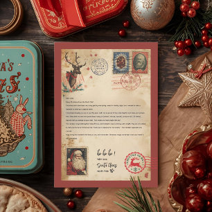 Vintage-Weihnachtsmann-Briefvorlage   Retro-Nordpo Einladung