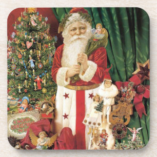 Vintage Weihnachtsmann bringend Set Korkuntersetze Untersetzer