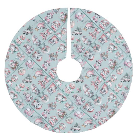 Vintage Weihnachtsmann & Candy Cane Feiertage Polyester Weihnachtsbaumdecke (Vorderseite)