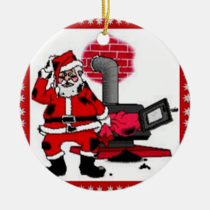 Vintage Weihnachtsmann & ein Kohleofen-Heizkörper- Keramikornament