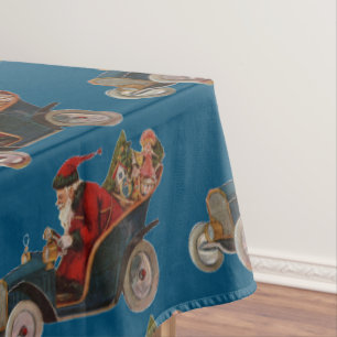 Vintage Weihnachtsmann fährt Auto Tischdecke