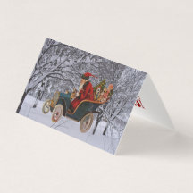Vintage Weihnachtsmann fährt in einer modernen Sch