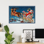 Vintage-Weihnachtsmann fliegt Schlitten Plakat (Heimbüro)