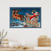 Vintage-Weihnachtsmann fliegt Schlitten Plakat (Küche)