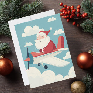Vintage-Weihnachtsmann-Flugzeug Wolken & Foto-Luft Feiertagskarte