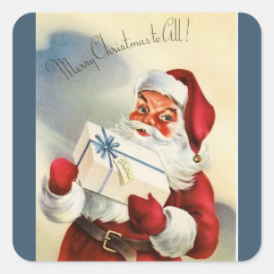 Vintage Weihnachtsmann Frohe Weihnachten an Alle B Quadratischer Aufkleber
