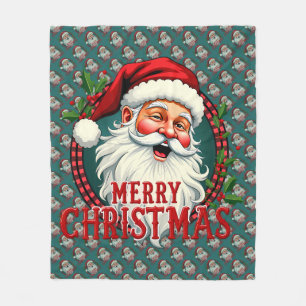 Vintage-Weihnachtsmann-Frohe-Weihnachten-Illustrat Fleecedecke