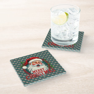 Vintage-Weihnachtsmann-Frohe-Weihnachten-Illustrat Glasuntersetzer