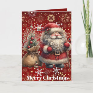 Vintage Weihnachtsmann & Geschenktasche Rot Festli Feiertagskarte